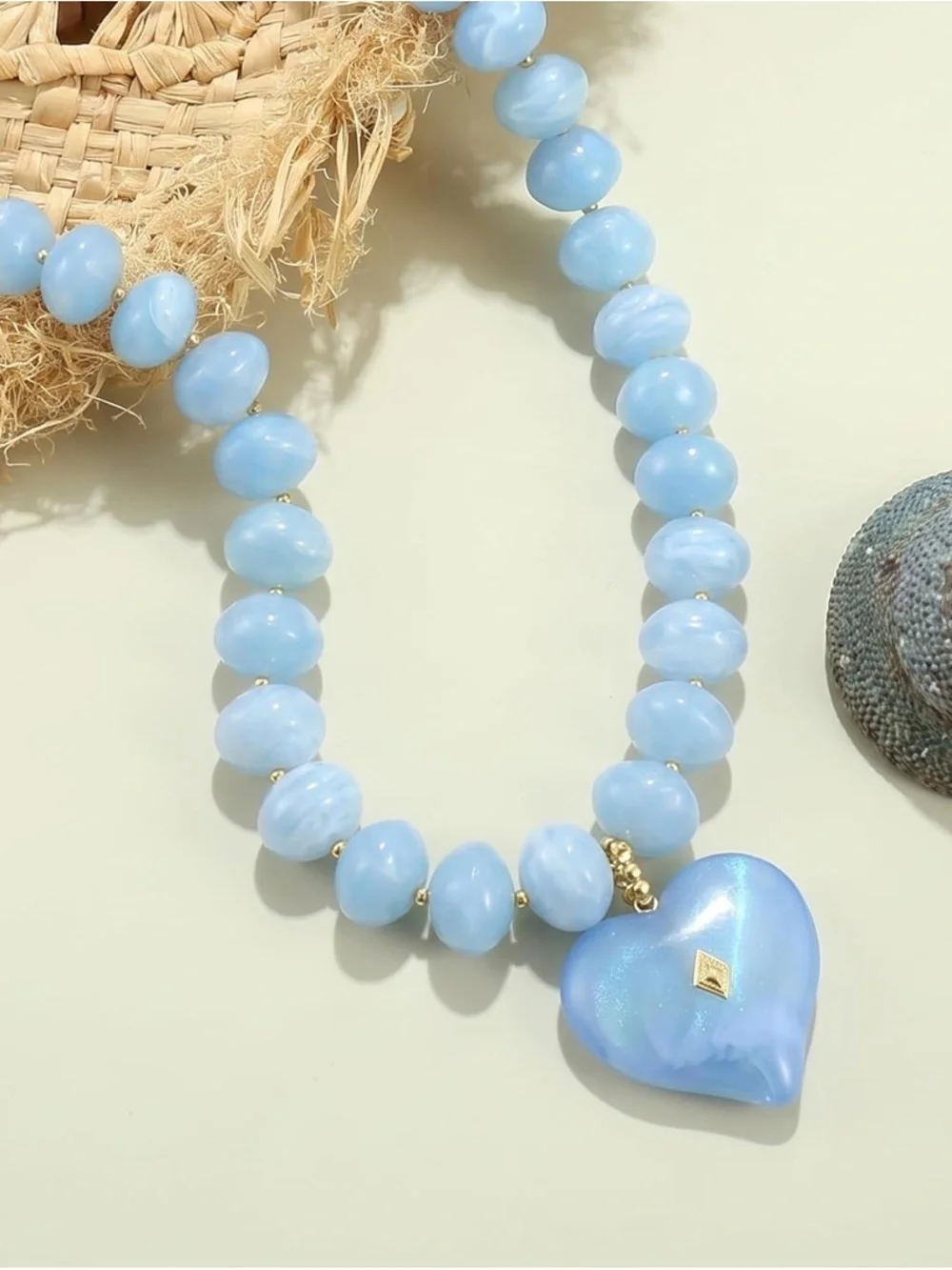 Light Blue Heart Beaded Dopamine Necklace